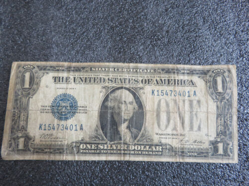 1928 Funny Back $1 Silver Certificate, Blue Seal One Dollar Bill K15473401A - Picture 2 of 4