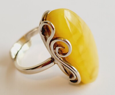BERNSTEIN RING BUTTERSCOTCH Royal White AMBER 925 STERLING SILBER 7,7 g RING 6,5