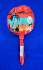 Handmade Hand Painted Orangish Red Mexican Folk Art Wooden Percussion Maraca