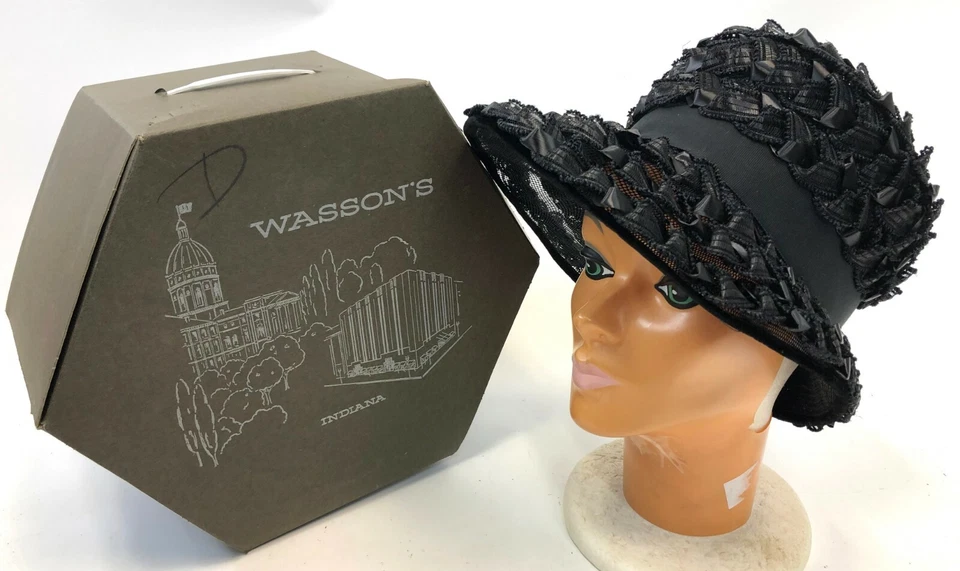 De colección Wassons Cinta Ondulada Negra Boho Mod Gogo Gótico Formal Damas Sombrero Gorra Foto 2 de 4