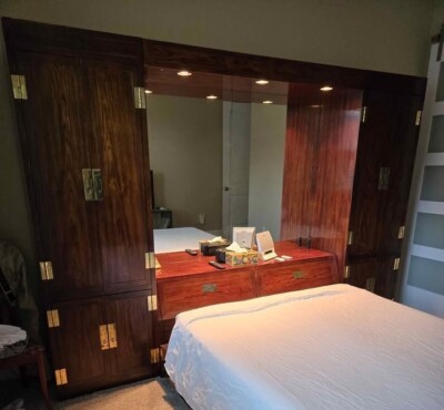 Henredon One Scene Queen Size Headboard with 2 Armoires Bridge Rails 2 mirrors