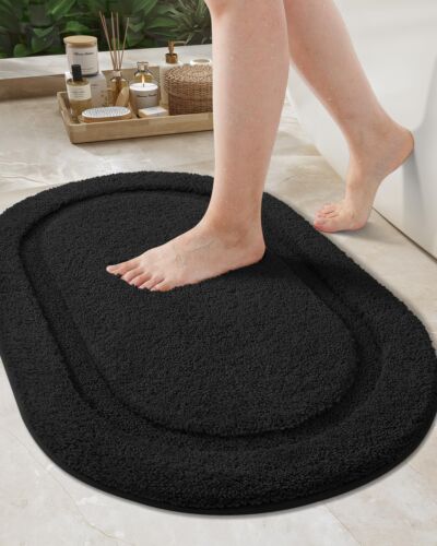 Black Bathroom Rugs Non Slip Absorbent Soft Washable Thick Bath Mat 16"x24" S...