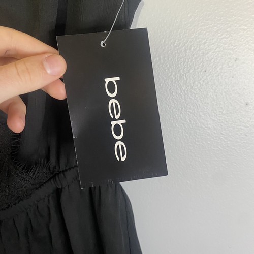 Bebe NWT Sleeveless Lace Trim Romper Size Small Black Elastic Waist - Picture 8 of 10