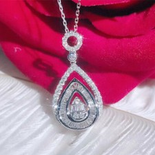 Women 925 Silver Plated Necklace Pendant Luxury Cubic Zircon Jewelry Simulated