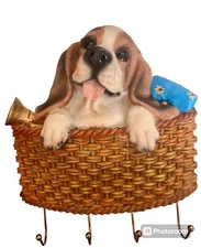 Bassett Hound Dog Leash Resin Wall Hanger Key Rack Holder 4 Hooks