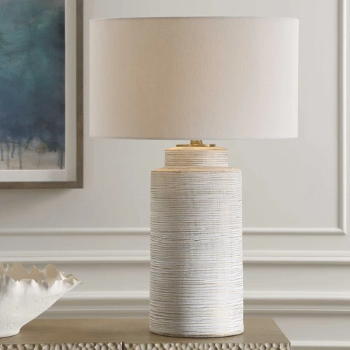 CRIMP RIBBED CERAMIC TABLE LAMP ADD STYLE TO ANY ROOM UTTERMOST 30419 - Picture 1 of 5