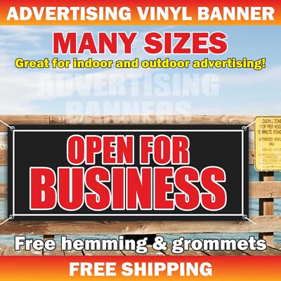 OPEN FOR BUSINESS Advertising Banner Vinyl Mesh Sign Welcome Grand Opening Shop
