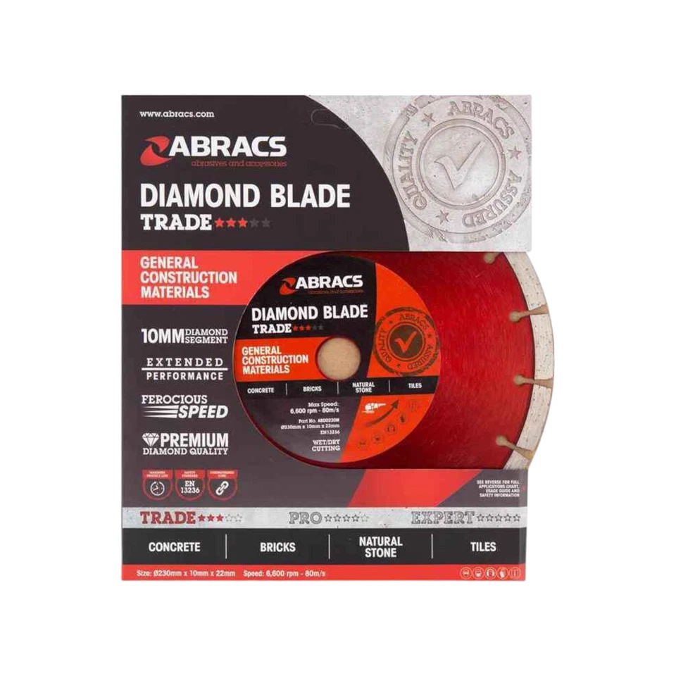Abracs Diamond Cutting Disc 115mm 125mm 230mm & 300mm Angle Grinder Blade Discs - Image 1 of 4