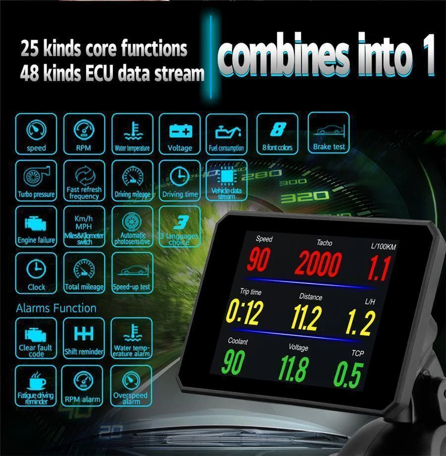 Multi-function OBD Smart Digital Meter Can Monitor Head-Up Display Speedometer - Изображение 3 из 4
