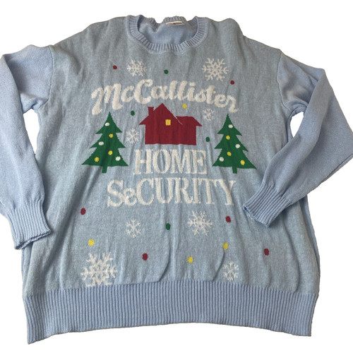 HOME ALONE Women's L Ugly Christmas Sweater McCallister Home Security Blue
