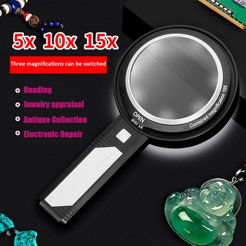 5X 10X 15X Handlupe mit LED UV Licht Lupe zum Lesen Reparatur - Bild 2 von 9