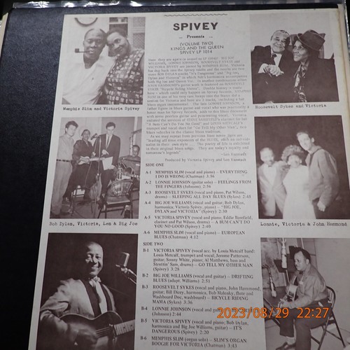 NM Kings And The Queen Vol Two Bob Dylan Memphis Slim Spivey Records ‎LP1012 - Picture 2 of 4