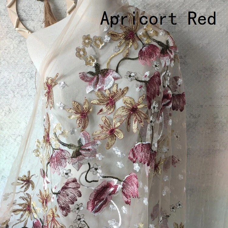 1M Bestickt Spitze Stoff Blumenmuster Netz Tüll Hochzeit Kleid Nähen Stoff DIY - Bild 2 von 4