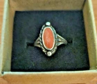 Vintage Navajo Native American Sterling Silver Ring Set with Red Coral Size 3