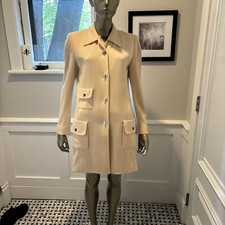 VTG SONIA RYKIEL PARIS COAT Jacket CREAM Off WHITE 42/12 Turn Key Silver button
