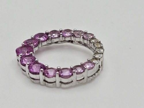 Vintage 10k White Gold Eternity Ombre Pink Gemstone Slide Circle Petite Pendant - Picture 4 of 14