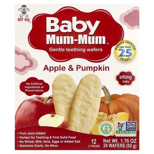 Baby Mum-Mum®, Gentle Teething Wafers, Apple & Pumpkin, 12 Packs, 2 Wafers Each