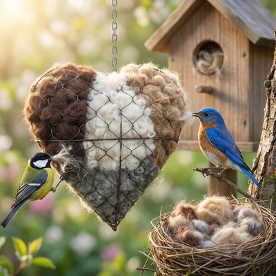 Handmade Fiber Bird Nesting Heart,Birds Nests Material Holder,Refillable Bird...