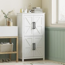 HOMCOM Bathroom Floor Cabinet, Farmhouse Bathroom Cabinet with Doors, White