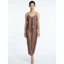 VTG EN Francais Metallic Snake-Print Slinky Shimmering Slit Women 10 Midi Dress
