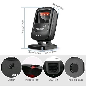 Eyoyo EY-2200C 2D Hands-Free Barcode Scanner, Omnidirectional USB Wired 