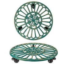 Sungmor Cast Iron Plant Caddy With Wheels, 2PCS Round Shape Rolling Plant Stands