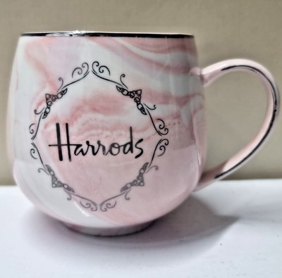 Harrods Kaffeebecher rosa Marmoroptik mit Silberrand für Tee Geschenk