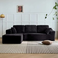 Oversized Right-Facing L-Shape Sectional Sofa Corduroy Fabric No Assembly Black