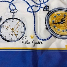 Used ROLEX Scarf White Blue Silk 100 NoBox for Women Fashion Handkerchief