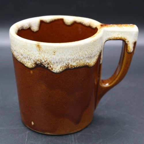 Vtg Monmouth Western Stoneware Maple Leaf Brown Drip Glaze Coffee Cup Mug USA
