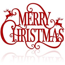 Large Metal Christmas Hanging Sign Merry Christmas Word Sign, Rustic Metal L...