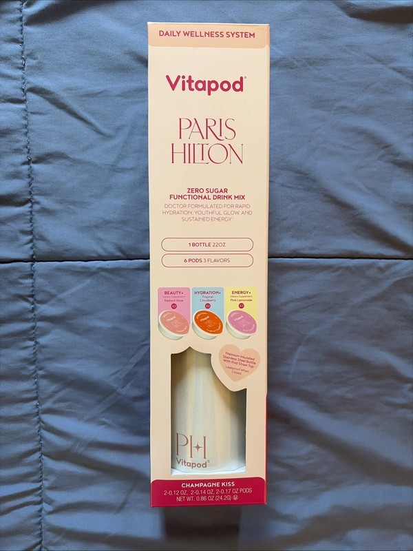 Paris Hilton Vitapod Wellness Bottle 6 Beauty, Hydration, Energy Pods 22oz 