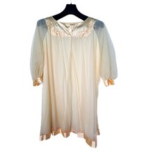 Vtg 1960s Gossard Artemis Peignoir Yellow Nylon Nightgown Robe Sz M Grandmacore
