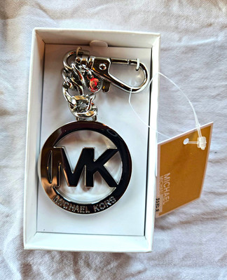 Michael Kors Silver Tone MK Logo Charm Key Chain Keyring for Women