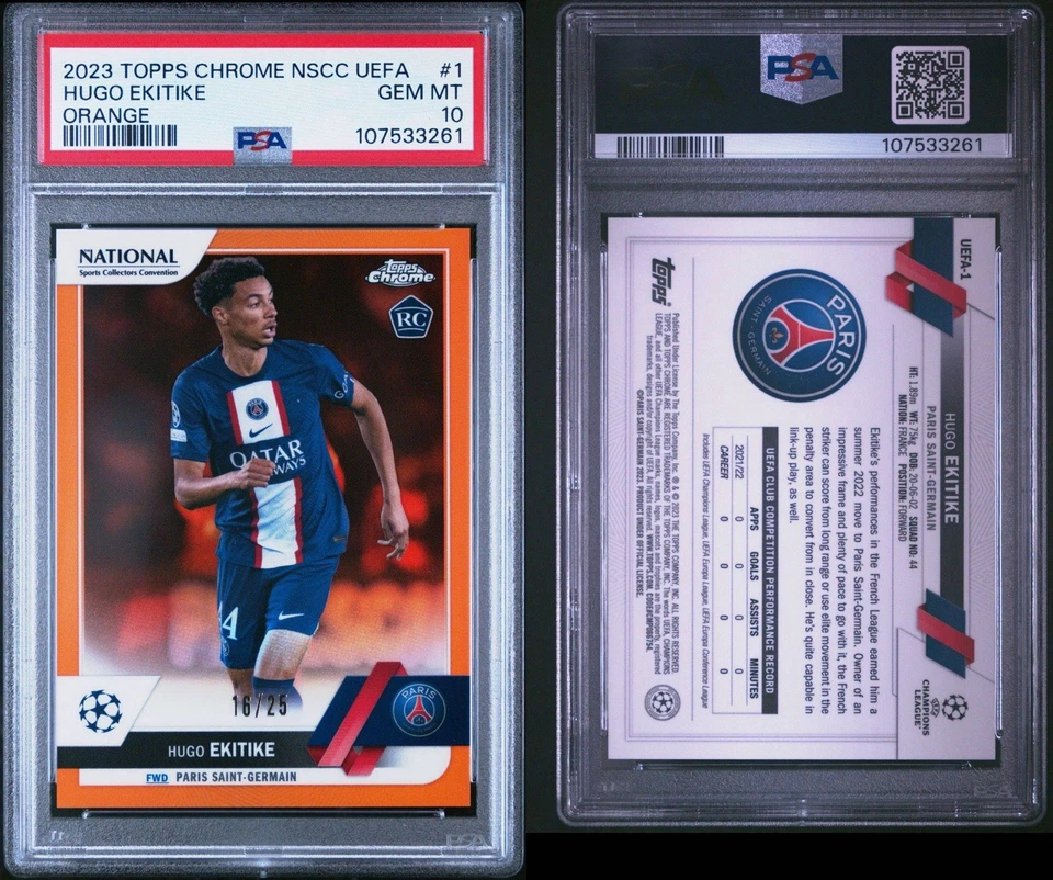 2023 Topps Chrome NSCC UEFA Hugo Ekitike Orange Refractor Rookie Card /25 PSA 10 - Image 3 of 3