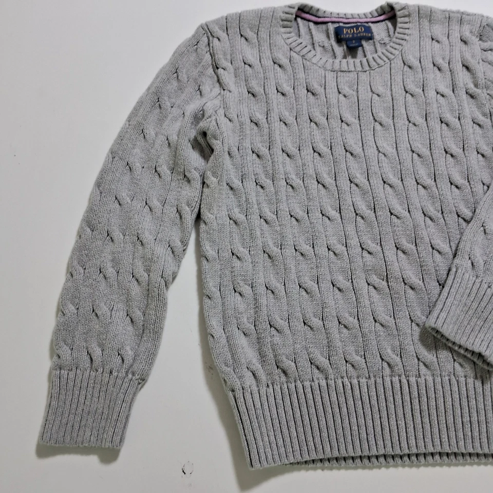 Polo Ralph Lauren Niñas Niños Clásico Tejido con Cable Pullover Suéter Gris Talla 7 Foto 3 de 4