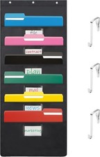 6-Pocket Hanging Wall File Organizer Pocket Chart Classroom Office Home Black