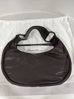 Kenneth Cole New York Chocolate Brown Pebbled Leather Shoulder Hobo Bag