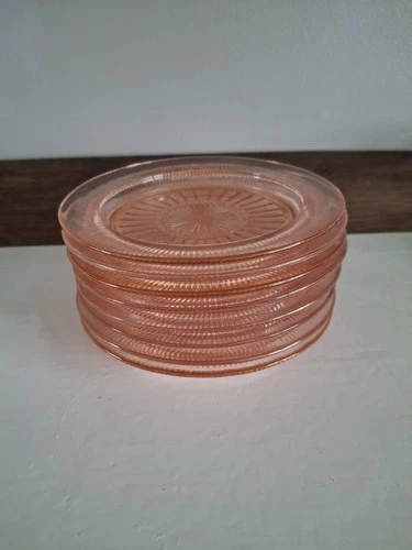 Anchor Hocking  Coronation  Pink Depression Glass Bread & Butter plates 6” (8)
