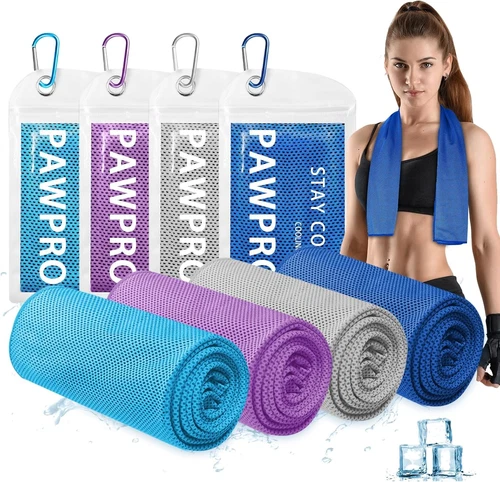 4 Packs Cooling Towels(40"x12"), Soft Light Blue + Gray + Purple + Royal 