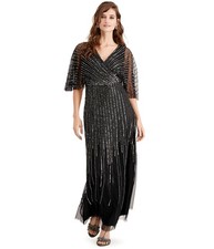 Adrianna Papell Womens Sequin Gown Dress, black, 4
