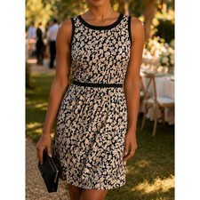 LOFT Women Fit and Flare Dress Black XS Cream Floral Sleeveless Casual Career