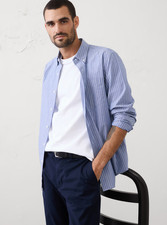 NWT Banana Republic 75 Slim-Fit Softwash Cotton Shirt, Bold Blue Stripe, Sz L