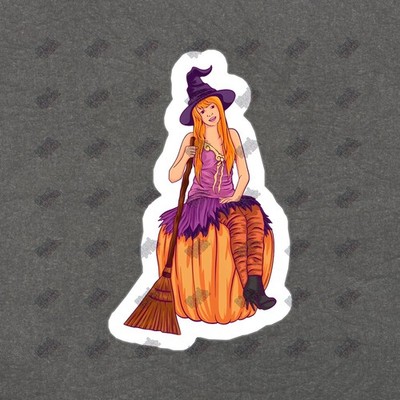 Cute Witch on Pumpkin Vinyl Sticker Halloween Decor Laptop Decal Gift #276286