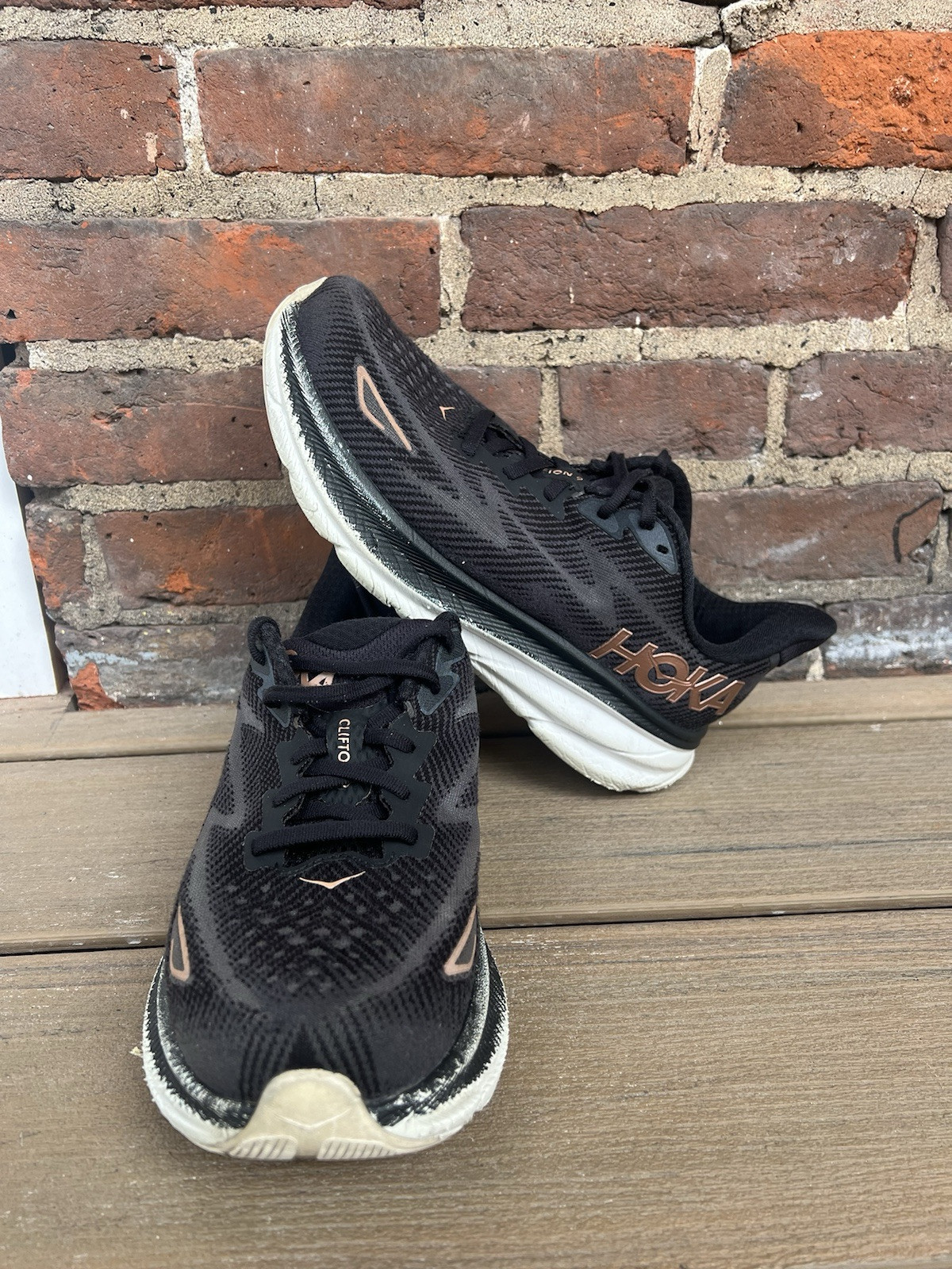 Hoka Womens Clifton 9 BRGL Black Running Sneakers Size 8 D