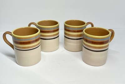 Neiman Marcus, Italian Pottery Mugs Set Of 4 Striped Made In Italy EUC