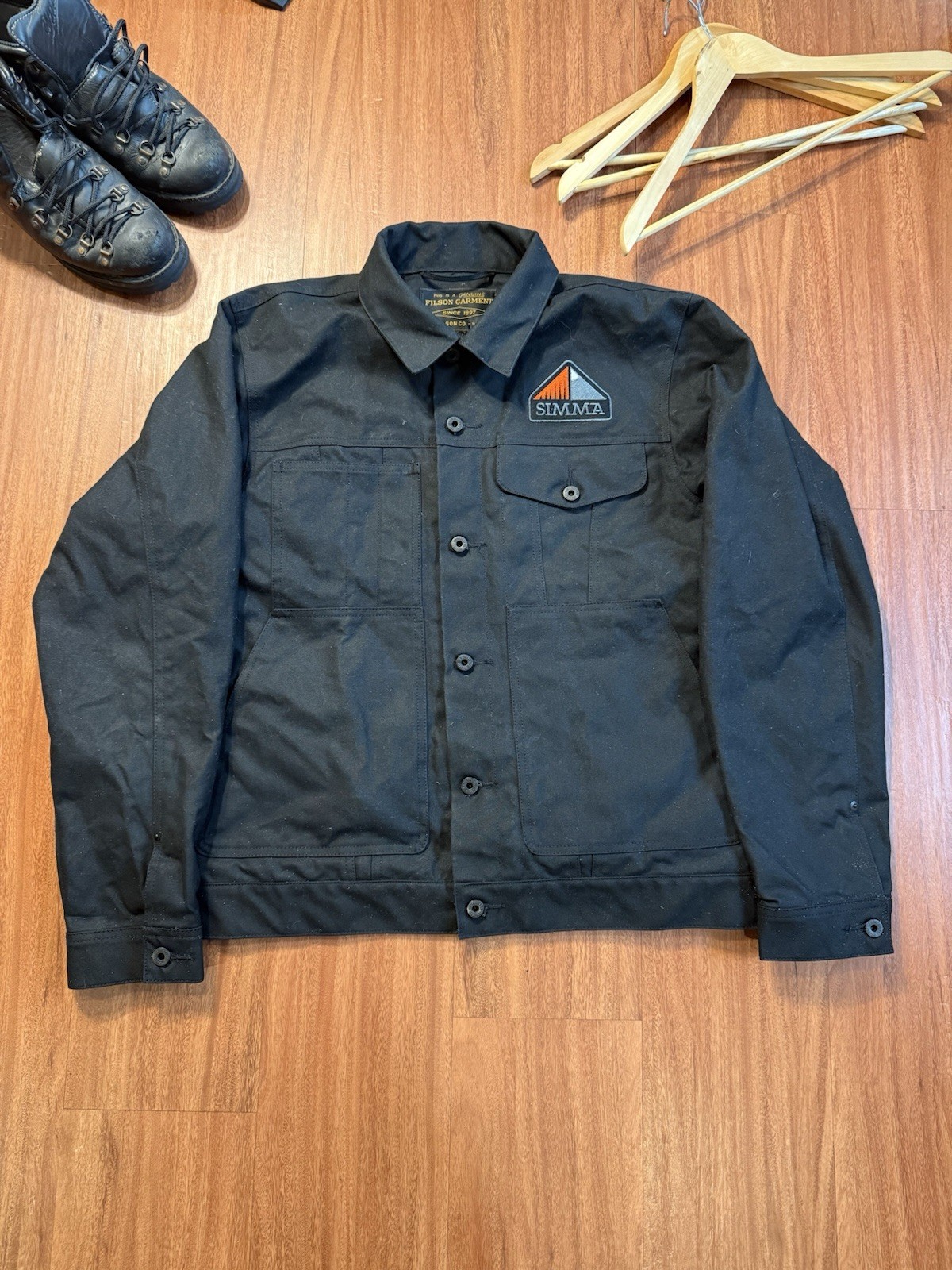 C.C. Filson Co. Seattle Dry Tin Cloth Work Jacket Black Patch Utility Cruiser