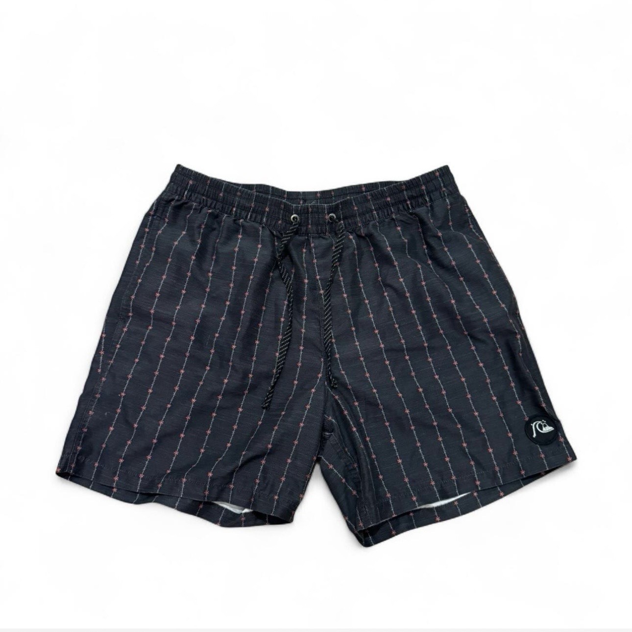 Quiksilver Men's Geometric Swim Shorts Black Red Mesh Lined Drawstring L
