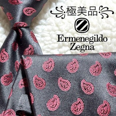 Ermenegildo Zegna Micro Paisley Pattern Black Red Jacquard Italy Excellent K
