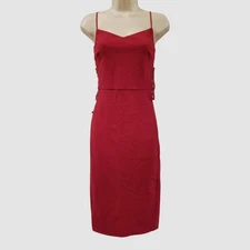 1.State Women's Red V-Neck Stretch Spaghetti Back-Zip Slip Sheath Dress 4